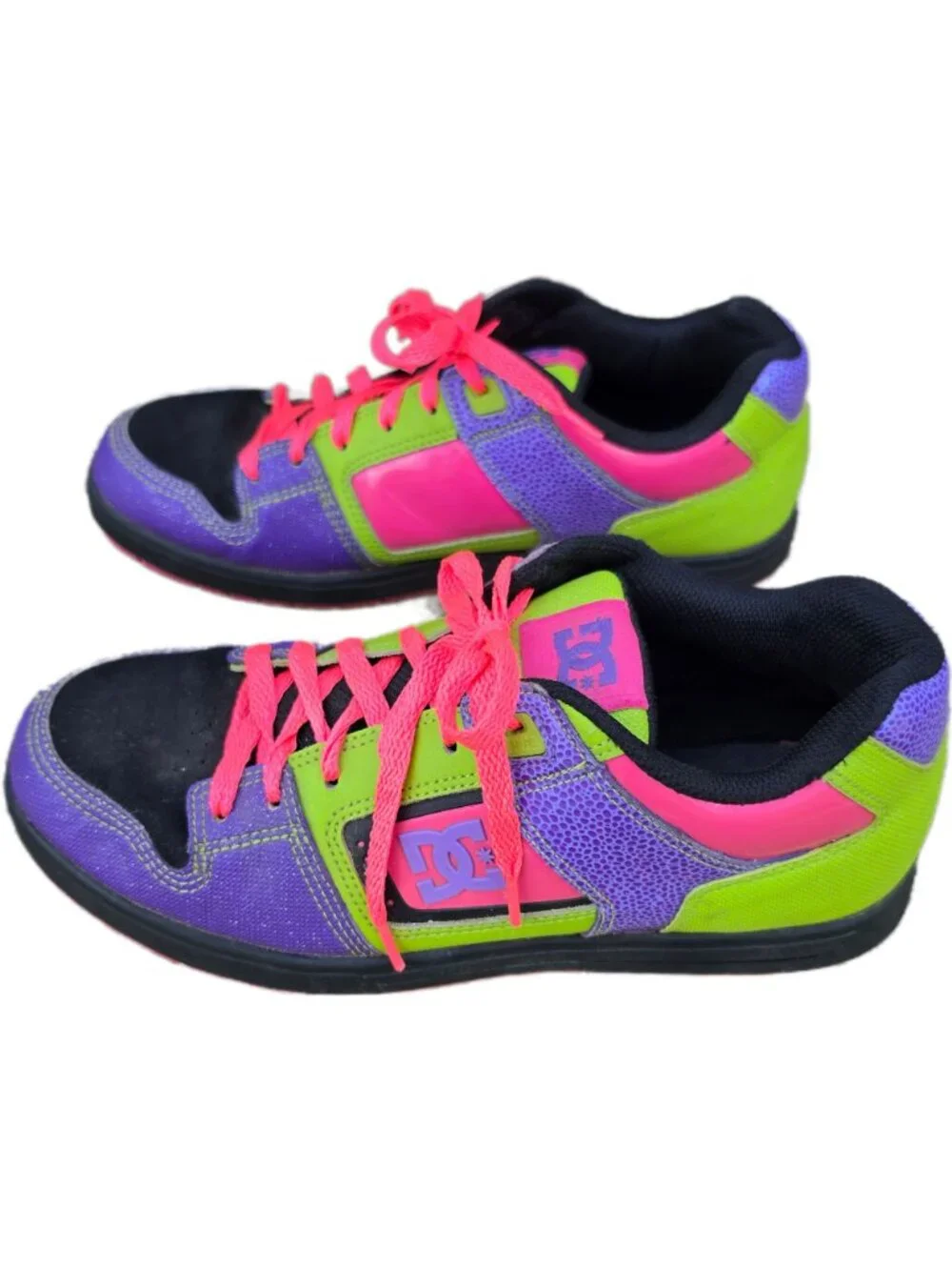 DC Shoes Destroyer Womens 9 Neon Color Block Skate Sneakers Purple Pink Scene